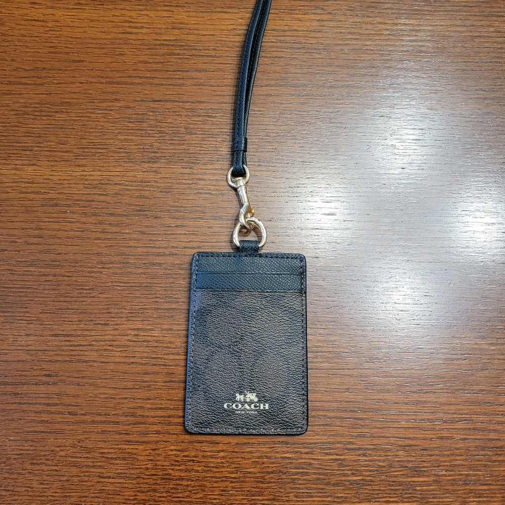 Coach Signature Black and Brown Lanyard ID Holder NWT
